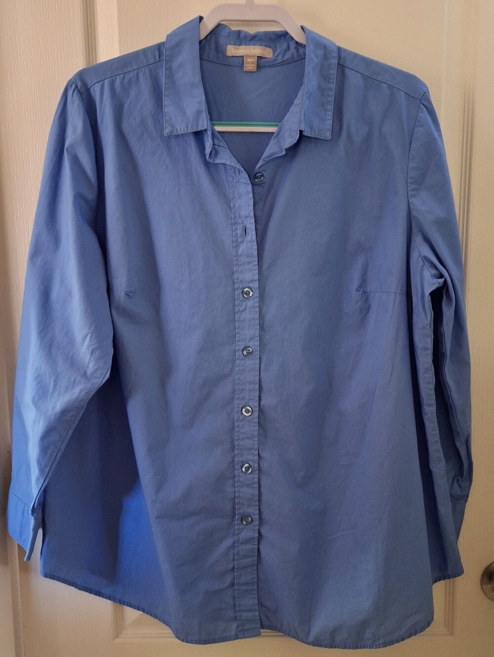 Woman Within Blue Button Up Blouse Shirt Plus Sz 18/20 Large Office Classic Fit